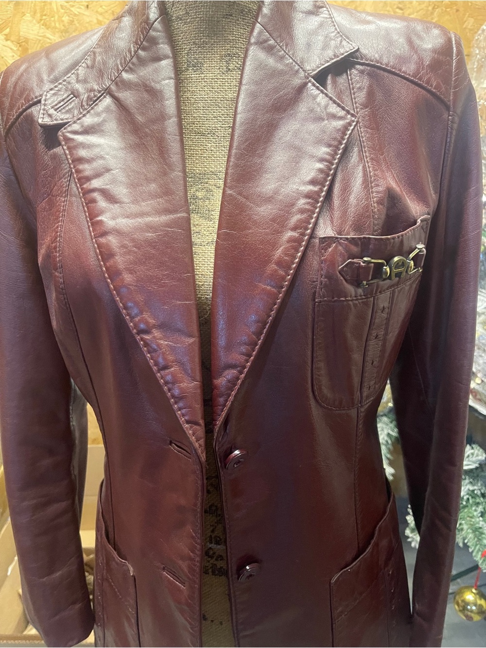 1970’s Etienne Aigner Burgundy Leather Blazer Jacket